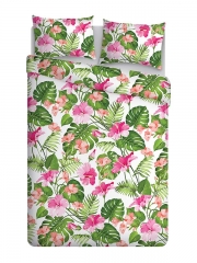 床上用品三件套白底热带粉色花朵tropical pink flowers