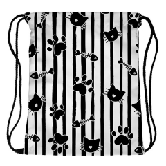 Drawstring bag cat feet stripes