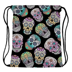 Drawstring bag mexican skull black