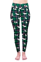 High waist leggings tartan green dog