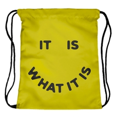 Drawstring bag black lettered smiley