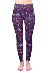 High waist leggings  Flowers fallen leaves