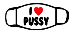 包边一片式口罩白底黑色字母I LOVE PUSSY