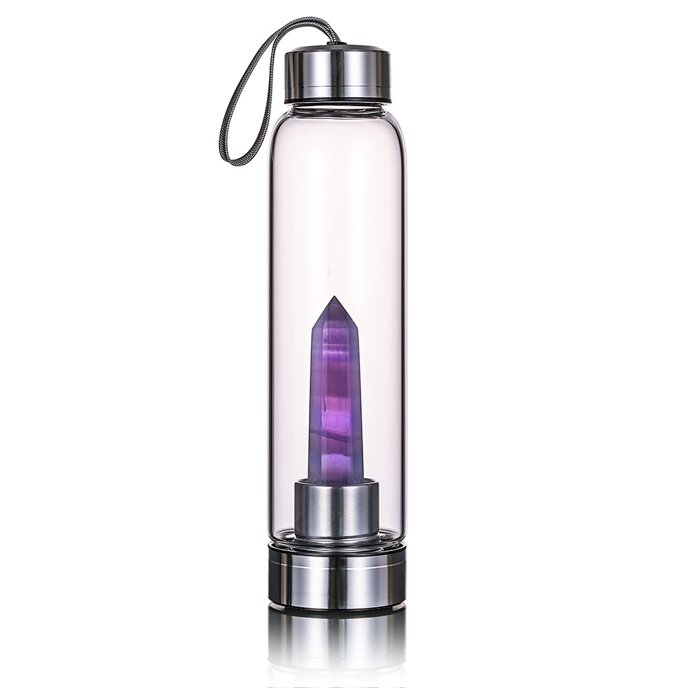 High borosilicate glass water bottle with crystal stone