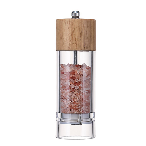Salt and Pepper Mill Grinder Set, Acrylic with Olive Wood Top