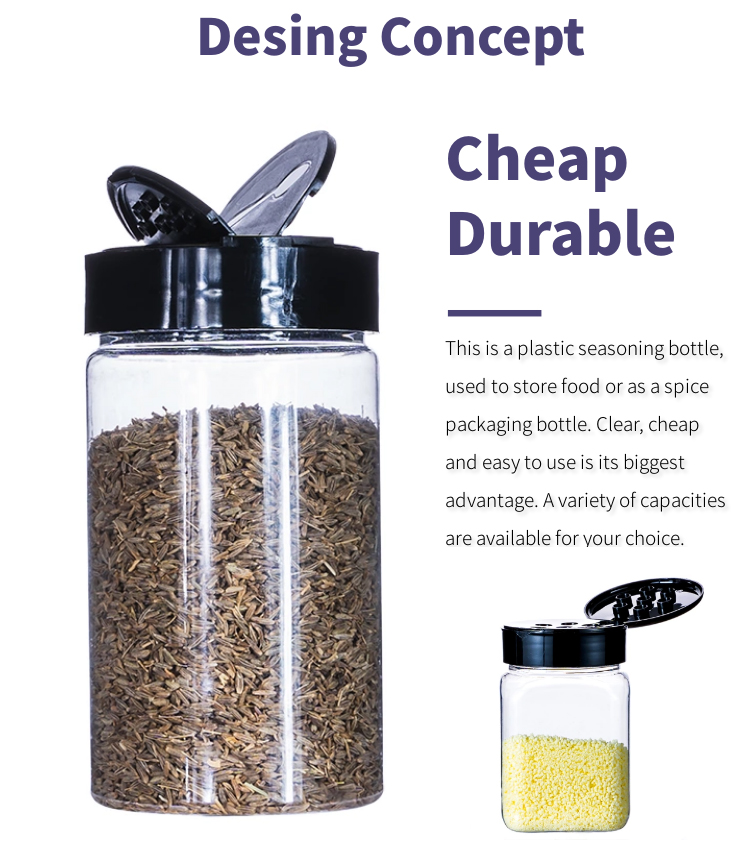 Square PET Plastic Spice Jar With Shaker Lid Large Capacity