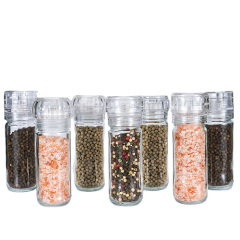 Glass bottle salt mill & pepper grinder with plastic lid