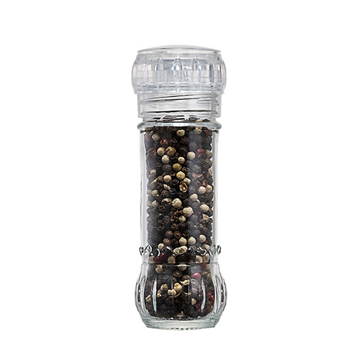 Glass bottle salt mill & pepper grinder with plastic lid