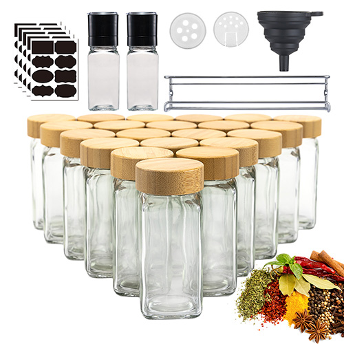 Amazon Supplier Glass Spice Bottle Set with bamboo lid