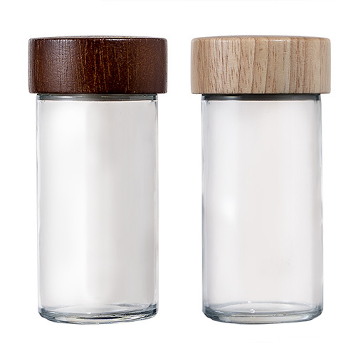 Glass Spice Bottle & Jar with Wooden Lid
