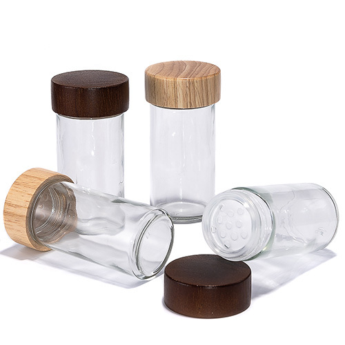 Glass Spice Bottle & Jar with Wooden Lid