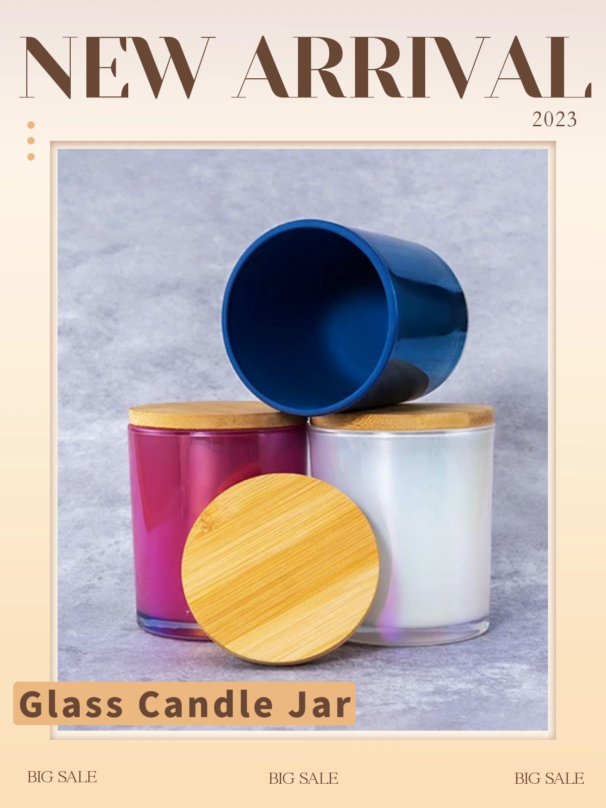 New - Stained Glass Candle Jar With Bamboo Lid