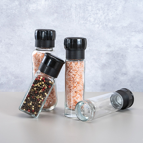 salt mill & pepper grinder with glass bottle