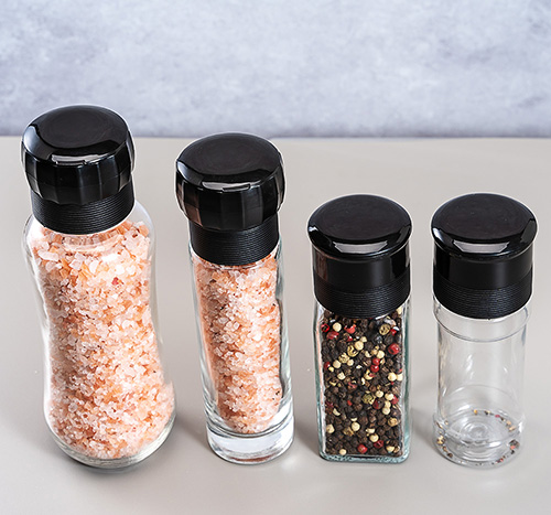 salt mill & pepper grinder with glass bottle