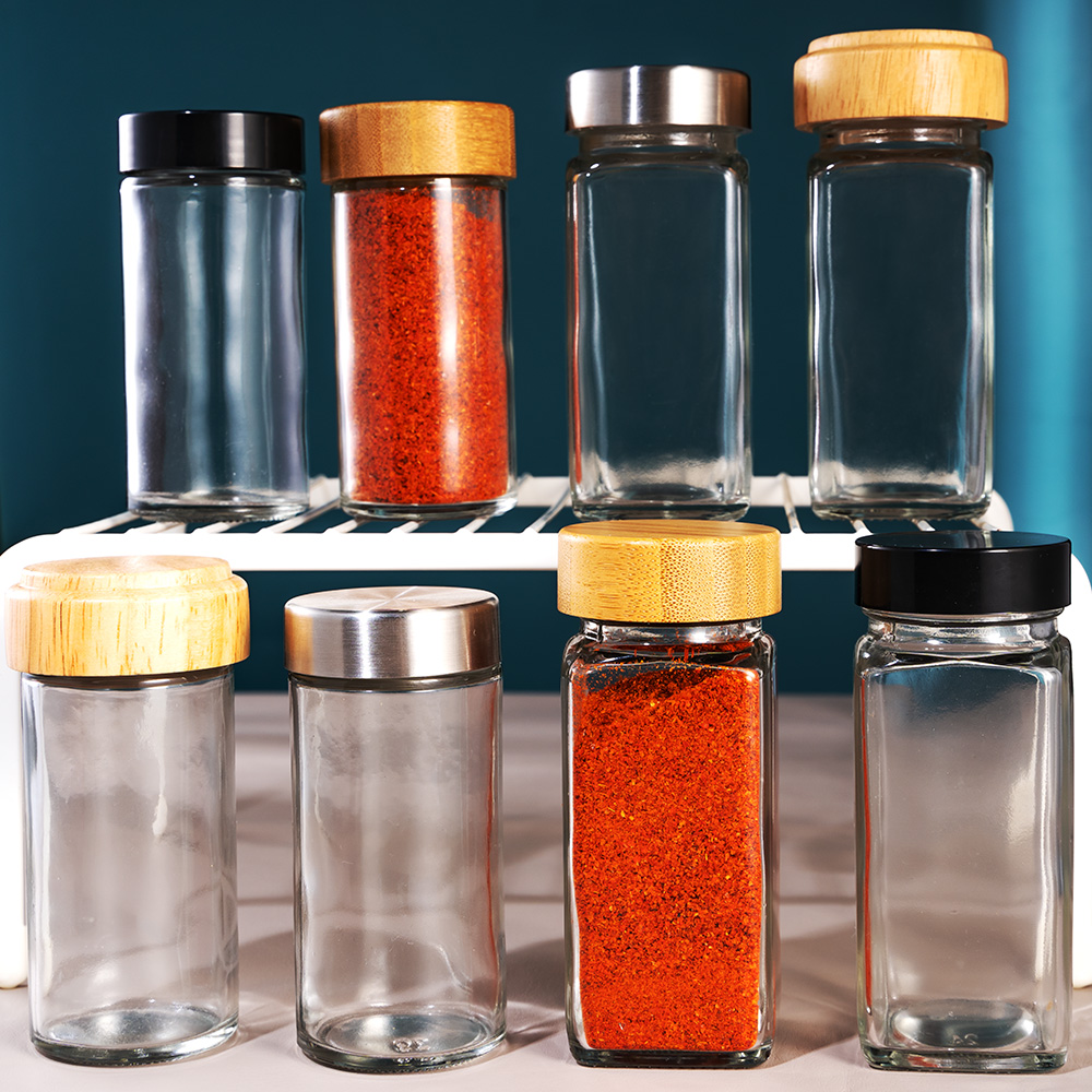 Square Glass Spice Bottle And Its Various Lids!