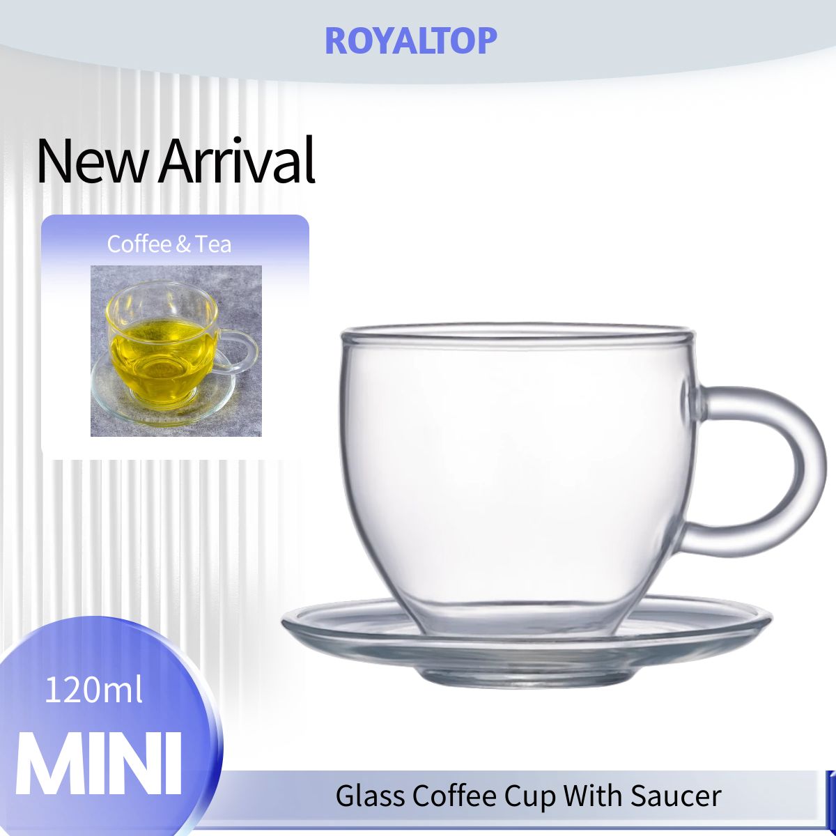 NEW - 4 oz Glass Coffee Cup With Saucer