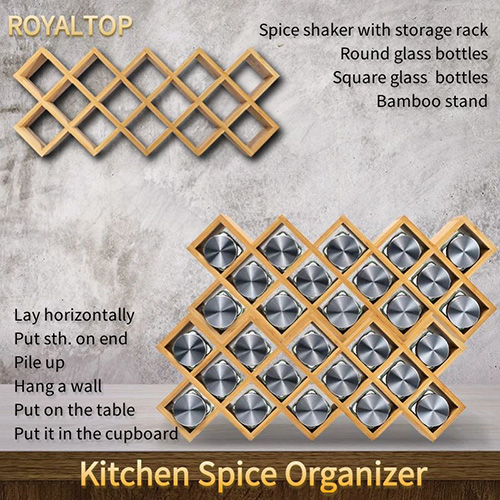 Glass Spice Jar and Bamboo Rack Set