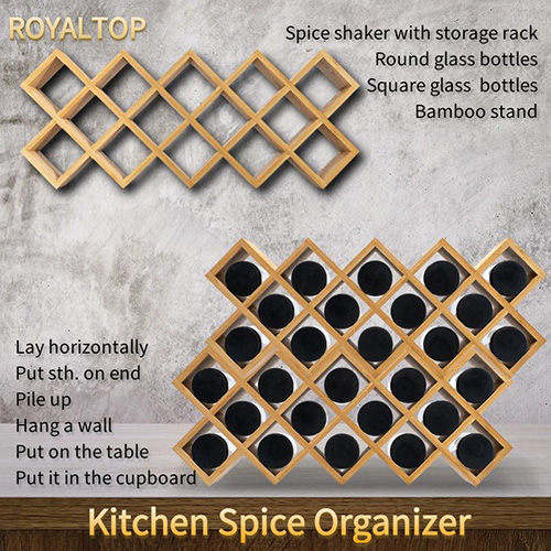 Bamboo Rack Organizer With Glass Spice Shaker