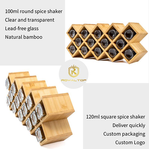 Glass Spice Jar and Bamboo Rack Set