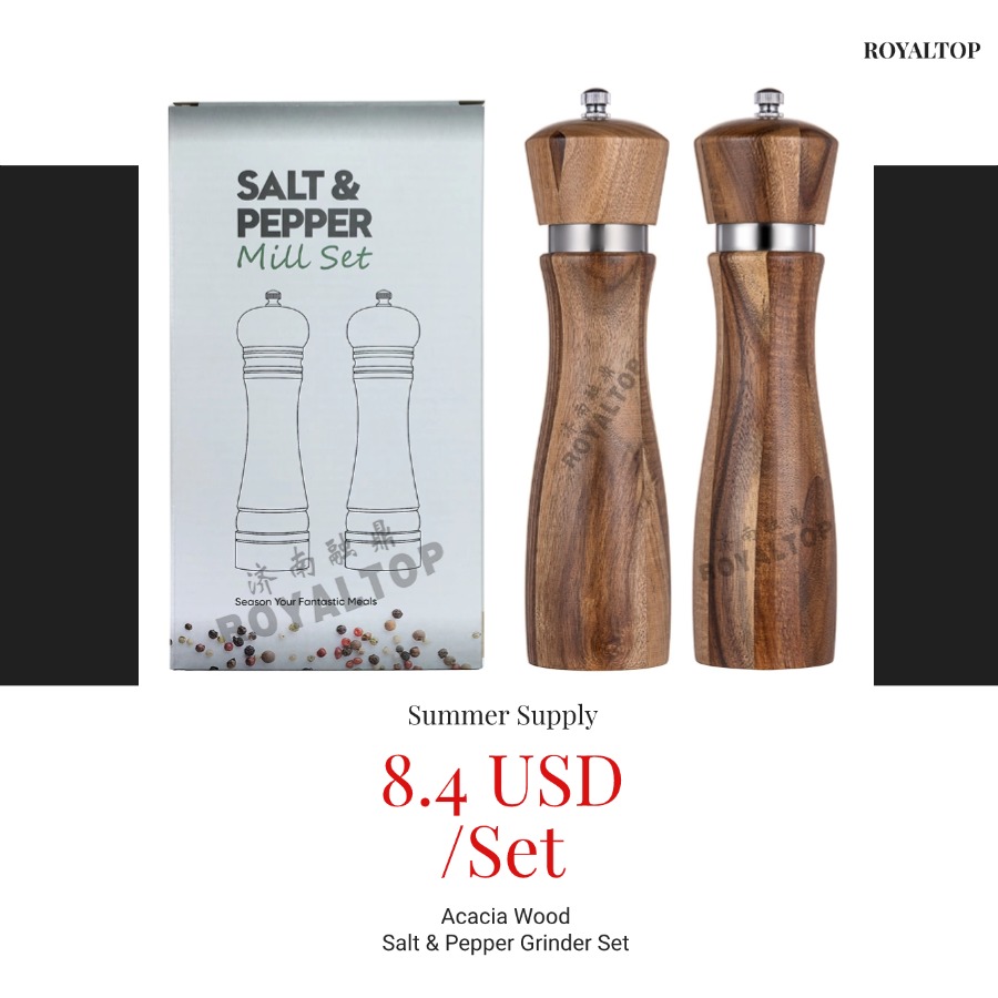 Natural Acacia Wood Salt and Pepper Grinder | Summer Special Offer Only $8.4/set!