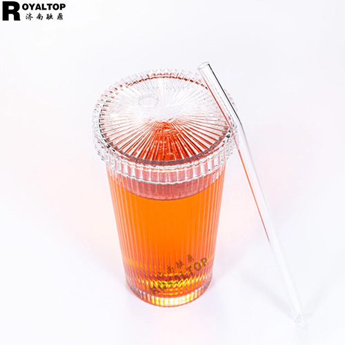 Ribbed Glass Tumbler with Lid & Straw