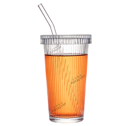 Ribbed Glass Tumbler with Lid &amp; Straw