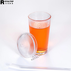 Ribbed Glass Tumbler with Lid & Straw