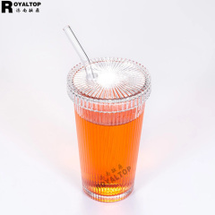 Ribbed Glass Tumbler with Lid & Straw