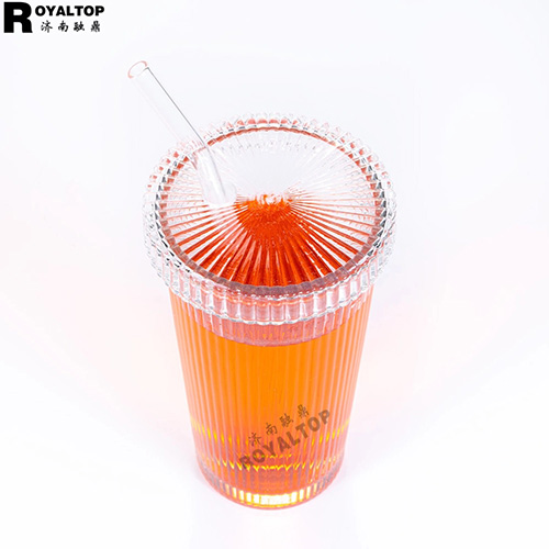 Ribbed Glass Tumbler with Lid & Straw
