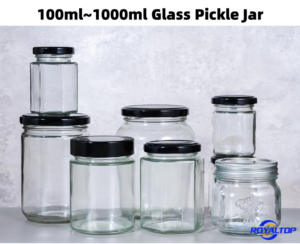 Clear food grade glass preserving jars with metal lids, empty mason jars for honey jam pickles food packaging wholesale