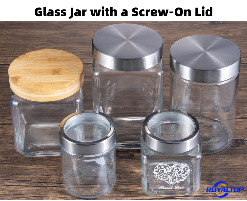 Wide mouth airtight glass storage jars with bamboo lid stainless steel lid, glass canisters for spice grain candy pantry storage