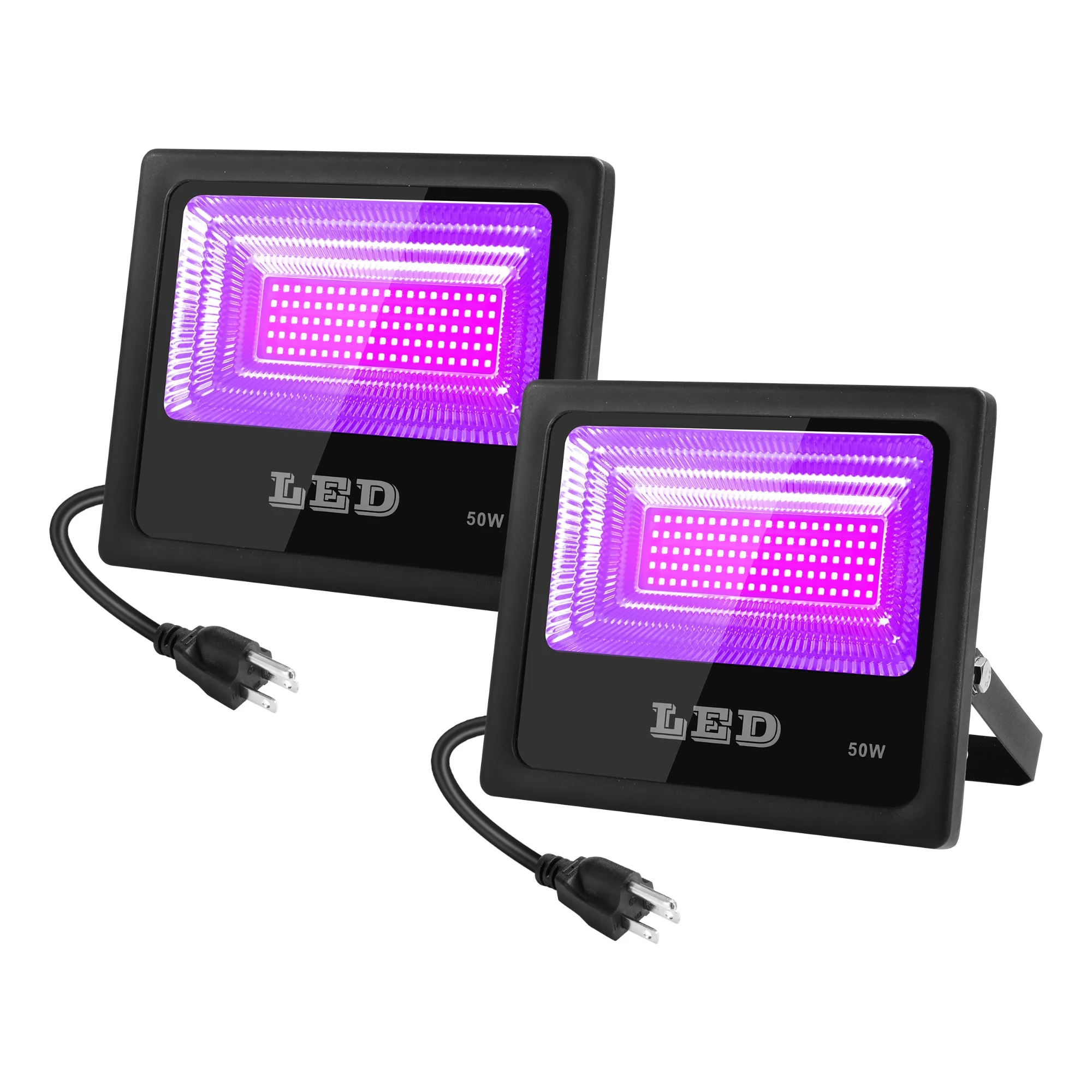 2 Pack 50W 395nm UV LED Black Light Flood Light with US Plug, LED Blacklight for Curing, Parties, Halloween, Fishing, Aquarium