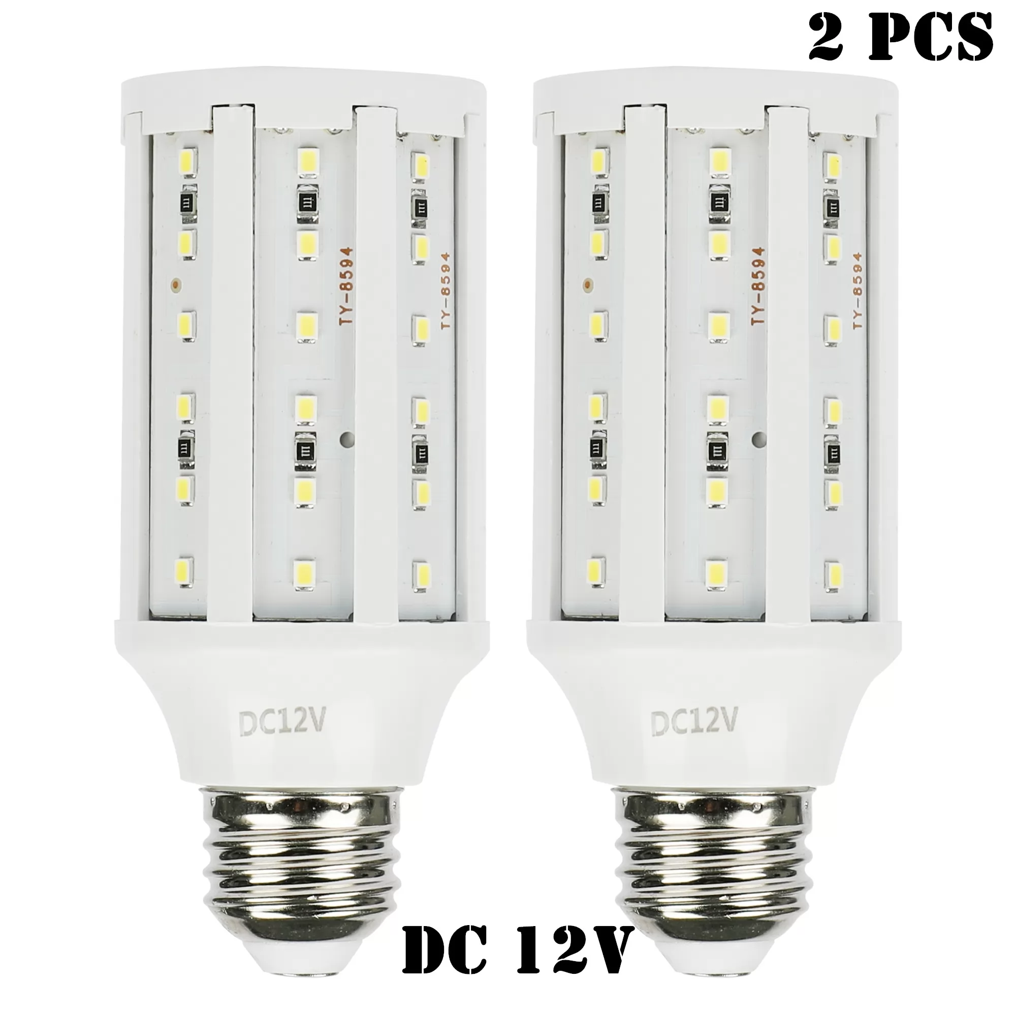 2 PACK 12V DC 9W 6000K Cool White E26 LED Corn Bulb Light Low Voltage