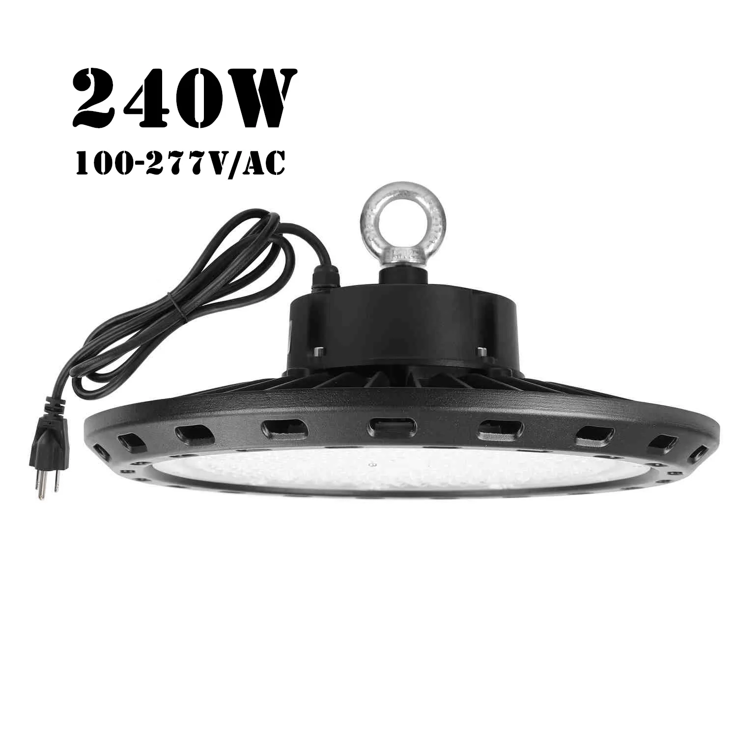 240W UFO LED High Bay Light 5000K 130lm/w Day White 5ft Cable with 110V Plug, Hanging Hook, Safe Rope, LED Light for Factory Warehouse Church QC-HB24F