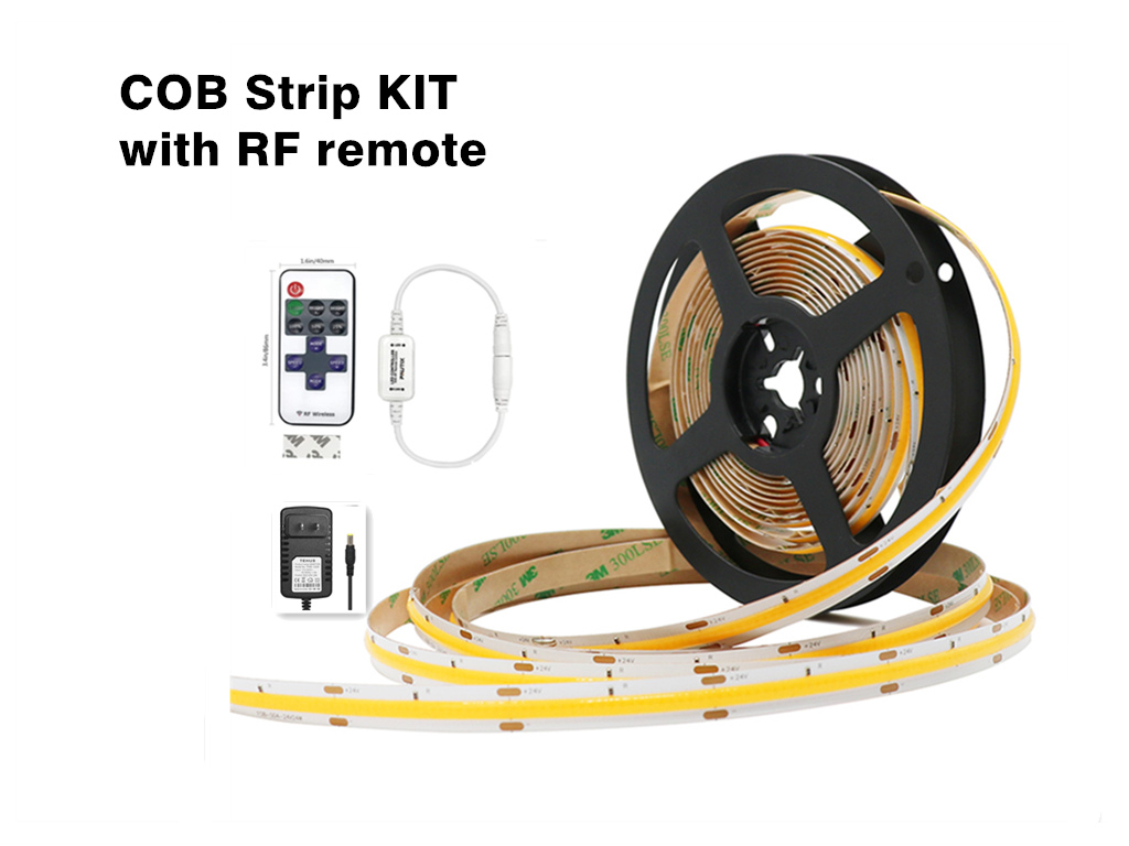 Cob Led Strip Kit 984ft3m 24w Dc12v Warm White 3000k With Rf Remote 