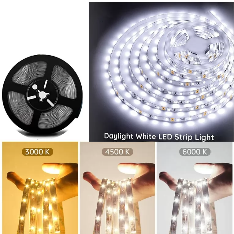 3000K-6000K White LED Strip Light 16.4ft 5 Meter Bright LED Tape Lights, 300 LEDs SMD 5050 for Home decoration
