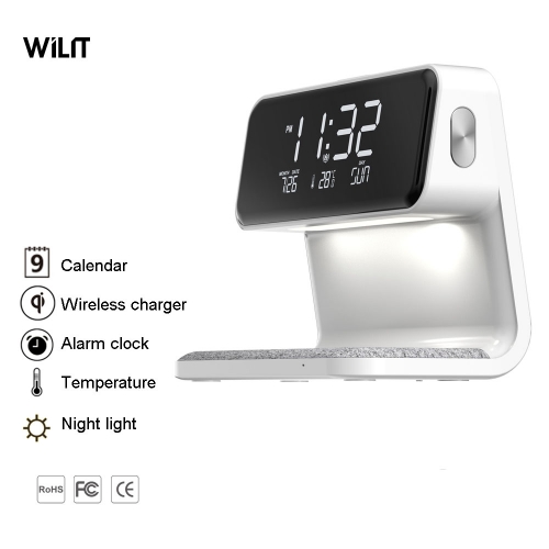 Wireless Charger Bedside Digital Alarm Clock with ...