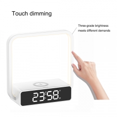 Bedside Night Light Table Lamp Touch Dimmer with Wireless Charger and Digital Clock B18