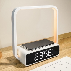 Bedside Night Light Table Lamp Touch Dimmer with Wireless Charger and Digital Clock B18