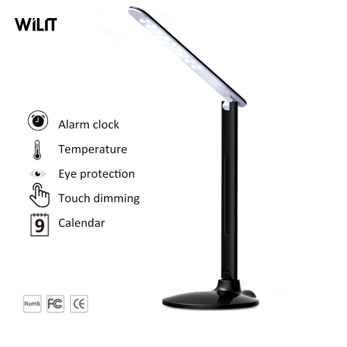 Foldable LED table lamp with 3-C light modes touch dimmer and calendar display