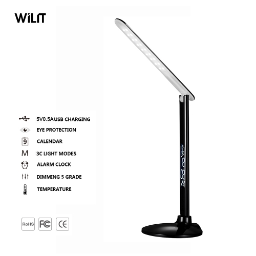 Foldable LED table lamp with 3-C light modes touch dimmer and calendar display