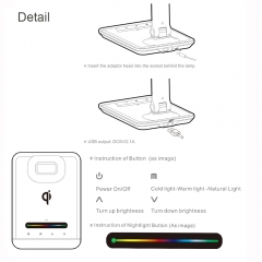 home kids study office eye-caring LED table lamp with RGB light, wireless charger & USB output for office