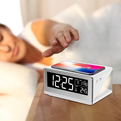 Bedside Night Light Table Lamp Bedroom Digital Clock with Wireless Charger A12Q