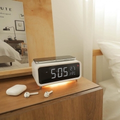 Bedside Night Light Table Lamps with Wireless Charger Digital Clock Bedroom A11C