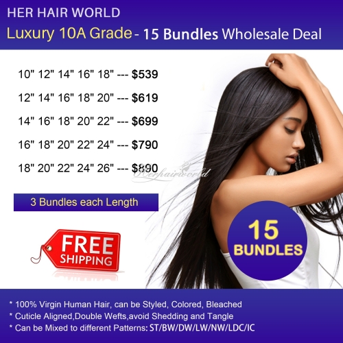 Luxury 10A Grade - 15 Bundles Wholesale Deal