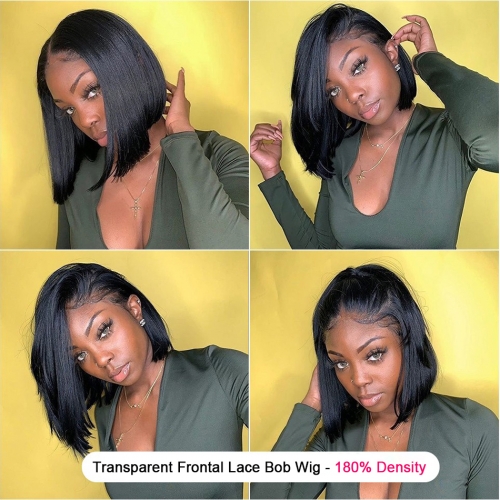 Transparent Bob Style Frontal Lace Wig-180% Density
