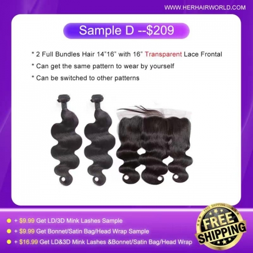 Free Shipping Sample for 2 Full Bundles+Transparent Lace Frontal