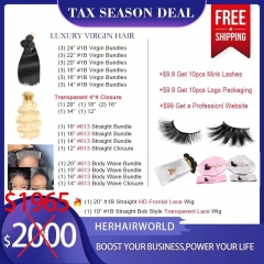 Tax Season Wholesale Deal - Luxury Virgin Hair 1B & 613 Straight/Body Wave/Deep Wave Bundles & Closures 1965