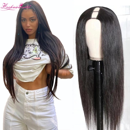 Straight #1B Natural Black Beginner Friendly U Part Wigs 100% Virgin Human Hair 180% Density