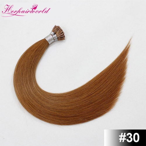Auburn #30 Light Color Stick/I Tip Straight Hair Extensions (100strands/100grams)